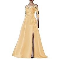 2024 A Line Evening Gown High Split Mother of The Bride Dresses Brush Train Half Sleeves