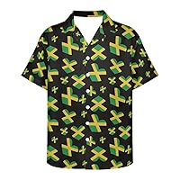 GLUDEAR Men's Hawaiian Jamaican Flag Shirts Short Sleeve Button Down Holiday Jamaica Travel Beach Shirts