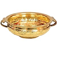 Decorative brass urli for home and office decoration table top utensil best for gift purpose traditional bowl round metal authentic & designer handcrafted flower pot (Engraved, 8-Inch)