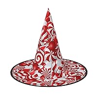 Mqgmzcandy Canes Print Enchantingly Halloween Witch Hat Cute Foldable Pointed Novelty Witch Hat Kids Adults