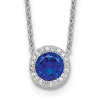 Cheryl M SS Rhodium Plated CZ & Created Blue Spinel 18.25in Necklace