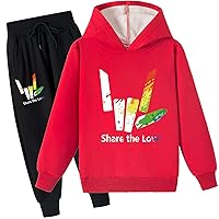 Youth Share The Love Classic Hoody Outfit,Fleece Lined Hooded Sweatshirt and Jogger Pants Suit(2T-16Y)