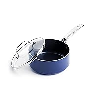 Blue Diamond Cookware Diamond Infused Ceramic Nonstick, 2QT Saucepan Pot with Lid, PFAS-Free, Dishwasher Safe, Oven Safe, Blue