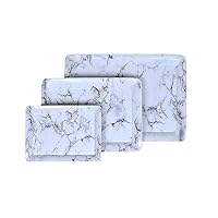 Marble Printed Black Melamine Serving Tray for Kitchen, Dining, Serving and Desk Tray Set -Pack of 3 Small, Medium, Large White