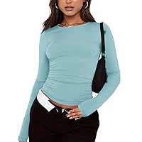 Cute Crop Tops Womens Long Sleeve Shirts Basic Crop Tops Spring Fashion Layering Slim Fitted Y2K Tops