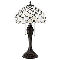 Tiffany Lamp Stained Glass Table Lamp Cream Pearl Bead Style Desk Reading Light 12X12X22 Inches Decor Bedroom Living Room Home Office S005 Series