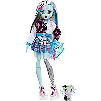 Monster High Doll, Frankie Stein with Blue & Black Streaked Hair in Signature Look with Fashion Accessories & Pet Dog Watzie