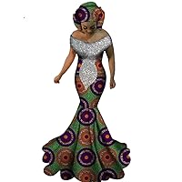 African Dresses for Women Sexy Slash Neck Long Dresses African Print Clothing