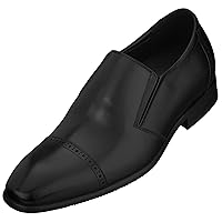 CALTO Men's Invisible Height Increasing Elevator Shoes - Leather Slip-on Formal Dress Loafers- 2.4 Inches Taller