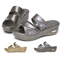 Premium New Summer Glitter Pu Wedge Platform Comfortable Sandals, Slingback Open Toe Sandals for Women, Slip on Platform Wedges Sexy Beach Sandals for Women Waterproof