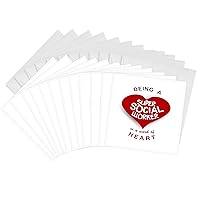 3dRose Greeting Cards, 6 x 6 Inches, Pack of 12, Being a Super Social Worker Is a Work of Heart (gc_183883_2)