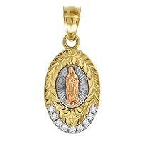 10k Gold Tri color CZ Womens Guadalupe Mary Height 19mm X Width 9mm Religious Charm Pendant Necklace Jewelry for Women