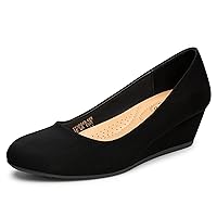 Trary Women's Wedges Pumps Round Toe Mid Heels Comfortable Closed Toe Dressy Shoes Women Pumps Wedge Shoes for Wedding Work Office Party