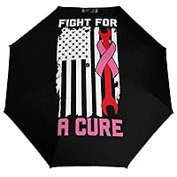 Fight for A Cure Mechanic US Flag Travel Umbrella 3 Folds Auto Open Close Umbrellas Portable Windproof Anti-UV Umbrellas