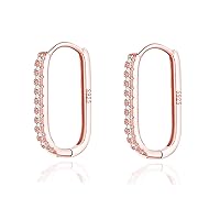 925 Sterling Silver CZ Square Hoop Earrings for Women Teen Girls CZ U Hoop Earrings Minimalist Hoop Earrings