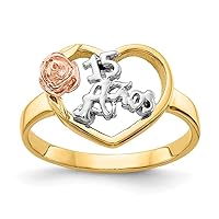 14k Two Tone Satin Polished Gold and Rhodium with CZ Cubic Zirconia Simulated Diamonds 15 Anos Ring Size 7 Jewelry for Women