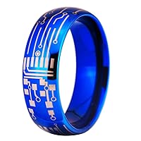 Computer Circuit Pattern Ring - 8mm Width Blue Dome Tungsten Carbide Ring Wedding Ring and Engagement ring-Free Engraving Inside
