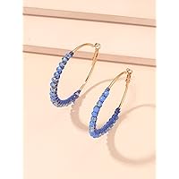 Earrings for Women- Bead Decor Hoop Earrings Birthday Valentine's Day (Color : Blue)