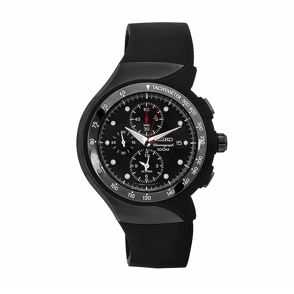 SEIKO Men's SNAD45P2 Streamline Black Rubber Strap Chronograph Alarm Watch