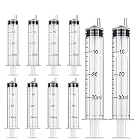 10 Pack 30cc Syringes, 30ml Plastic Syringe Individually Sealed Without Needle for Liquid, Dog Cat Syringe, Glue Applicator, Colostrum Collection (30ML)