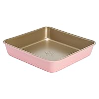 Paris Hilton Nonstick Carbon Steel Bakeware Collection, 9-Inch Square Cake Pan, Dishwasher Safe, Made without PFOA and PFAS, Pink Champagne Two-Tone