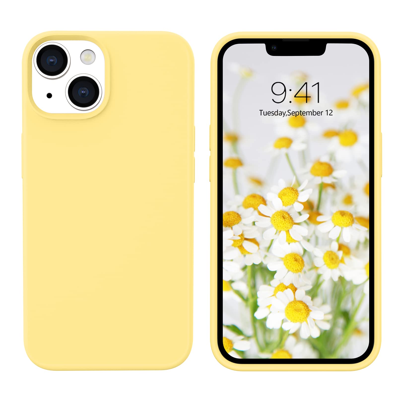 GUAGUA Compatible with iPhone 13 Case 6.1 Inch Liquid Silicone Soft Gel Rubber Slim Thin Microfiber Lining Cushion Texture Cover Shockproof Protective Phone Case for iPhone 13, Yellow