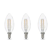 AmazonBasics 60W Equivalent, Clear, Soft White, Dimmable, 15,000 Hour Lifetime, B11 (E12 Candelabra Base) LED Light Bulb | 3-Pack