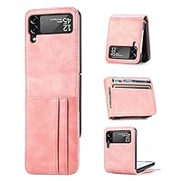 Leather Card Slot Phone Case for Samsung Z Flip 3 4 Soft Leather Protective Cover for Galaxy Z Flip3 Flip4 5G Ultra Cover,Pink,for Samsung Z Flip4