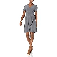 Star Vixen Women's Petite Short Sleeve Ballerina Wrap Dress, Charcoal, PM