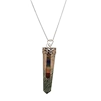 Reiki Healing Crystal Gemstone Black Agate 7 Chakra Stick Flat Pendant Necklace