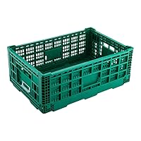 Restaurantware Cater Tek 43 Liter Collapsible Crate 1 Stackable Storage Crate - With Handles Mesh Design Green Plastic Folding Crate Heavy-Duty For Home Garage Or Commercial Use