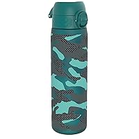 ION8 Water Bottle, 500 ml/18 oz, Leak Proof, Easy to Open, Secure Lock, Dishwasher Safe, BPA Free, Flip Cover, Carry Handle, Fits Cup Holders, Easy Clean, Odor Free, Carbon Neutral, Green, Camo Design