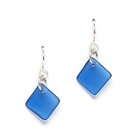 Sea Glass Delicate Diamond Earrings (Cobalt) Beach Earrings for Women by EcoSeaCo, using recycled and sustainable material. Handmade in the USA