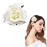 Rose Hair Clip Brooch,White Floral Hairpin for Women Girls, Flower Hair Pins Fabric Floral Clips Rose Flower Hair Accessories for Wedding Christmas Party Decor…