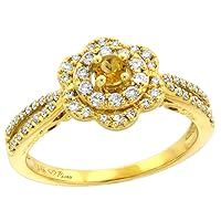 14K Yellow Gold Genuine Diamond & Color Gem Flower Halo Engagement Ring Round Brilliant cut 3mm, size 5-10