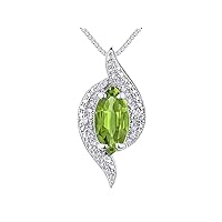 Rylos Designer Necklace: Marquise Gemstone & Diamond Pendant, 18