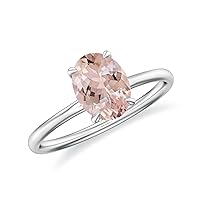 Natural Morganite Oval Solitaire Ring for Women Girls in Sterling Silver / 14K Solid Gold/Platinum