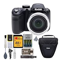 Kodak PIXPRO AZ401 Astro Zoom Digital Camera (Black) with 32GB Memory Card, Rapid Charger with 4 AA Batteries, and Koah Holster Case with Accessory Bundle (5 Items)
