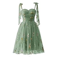 Flower Tulle Homecoming Dress Embroidery for Teens Short Prom Dress A Line Spaghetti Straps Mini Cocktail Gown