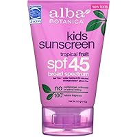 Alba Botanica Kids Sunscreen SPF 45, Tropical Fruit, 4 oz (Pack of 4)