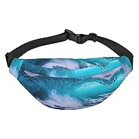 Blue Ocean Wave Adjustable Belt Hip Bum Bag Fashion Water Resistant Hiking Waist Bag for Traveling Casual Running Hiking Cycling