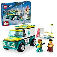 LEGO City Ambulance and Snowboard Vehicle Set for Kids, Ambulance Toy with Snowboarder and Ambulance Nurse Minifigures, Cute Gift for Boys and Girls from 4 Years 60403