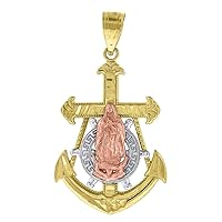 10k Tri color Gold Mens Women Lady Of Guadalupe Religious Nautical Ship Mariner Anchor Charm Pendant Necklace Measures 31.8x18.00 Jewelry Gifts for Men