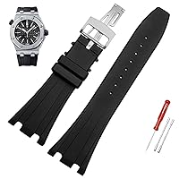 28mm Black Soft Silicone Rubber Watch Strap Bracelet Wristband for AP Royal Oak Watchband Belt 40mm 42mm (Color : A-Black Silver, Size : 28mm)
