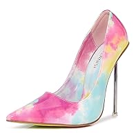 Womens Color Blocking High Heels Pumps Closed Pointed Toe Stiletto 4.7IN Heels Slip On Dress Wedding Shoes