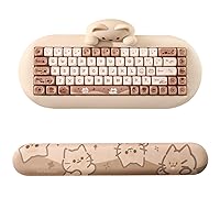 YUNZII C68 65% Wireless Mechanical Gaming Keyboard (Milk Switch,Brown), Keyboard Wrist Rest(Cat)