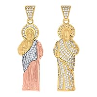10k Tri color Gold Mens CZ Cubic Zirconia Simulated Diamond Saint Jude Religious Charm Pendant Necklace Measures 47.2x14.3mm Wide Jewelry for Men