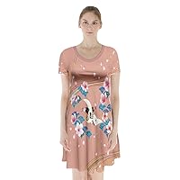 PattyCandy Women's Cherry Blossoms Short Sleeve V-Neck Flare Dress,XS-3XL