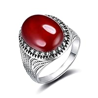 Handmade Turkish Red Onyx Solitaire Oval cut Agate Unisex Cocktail Ring for Men Women