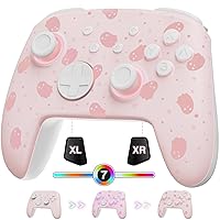[Luminous Pattern] FUNLAB Firefly Switch Pro Controller Wireless with 7 LED Colors/Paddle/Turbo, Bluetooth Remote Gamepad Compatible with Nintendo Switch/OLED/Lite for Halloween - Ghost Pink